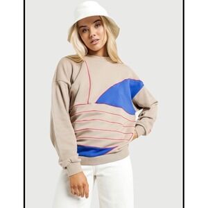 Adidas Originals Graphic Big Trefoil Sweatshirt Tan Blue Pink Size Medium